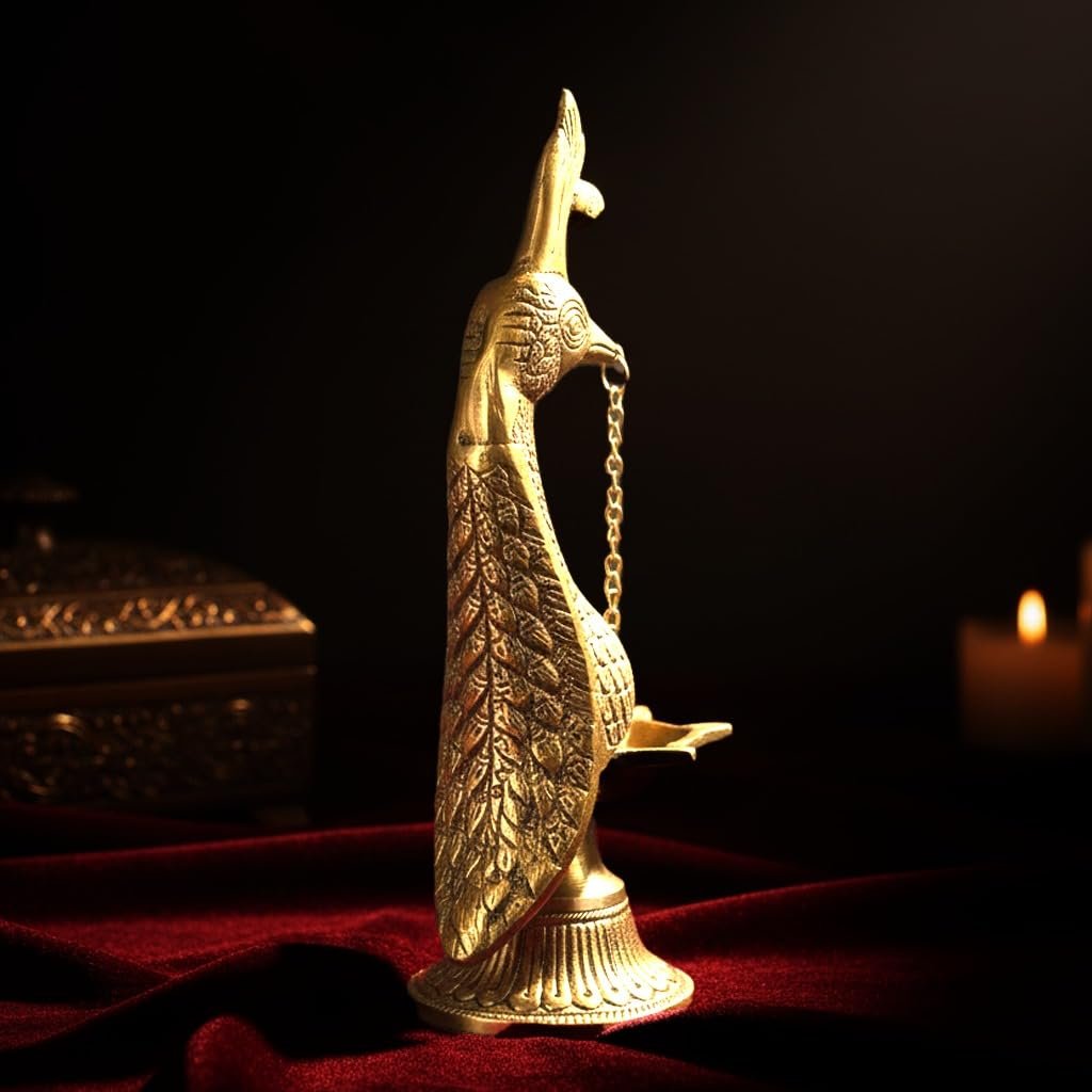 peacock design metal hanging diya pair with chain peacock design metal hanging diya pair with chain