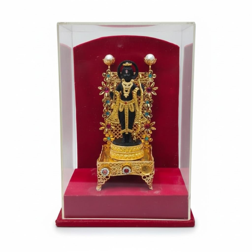 handcrafted lord rama idol, gold plated decorative miniature with acrylic display case handcrafted lord rama idol, gold plated decorative miniature with acrylic display case