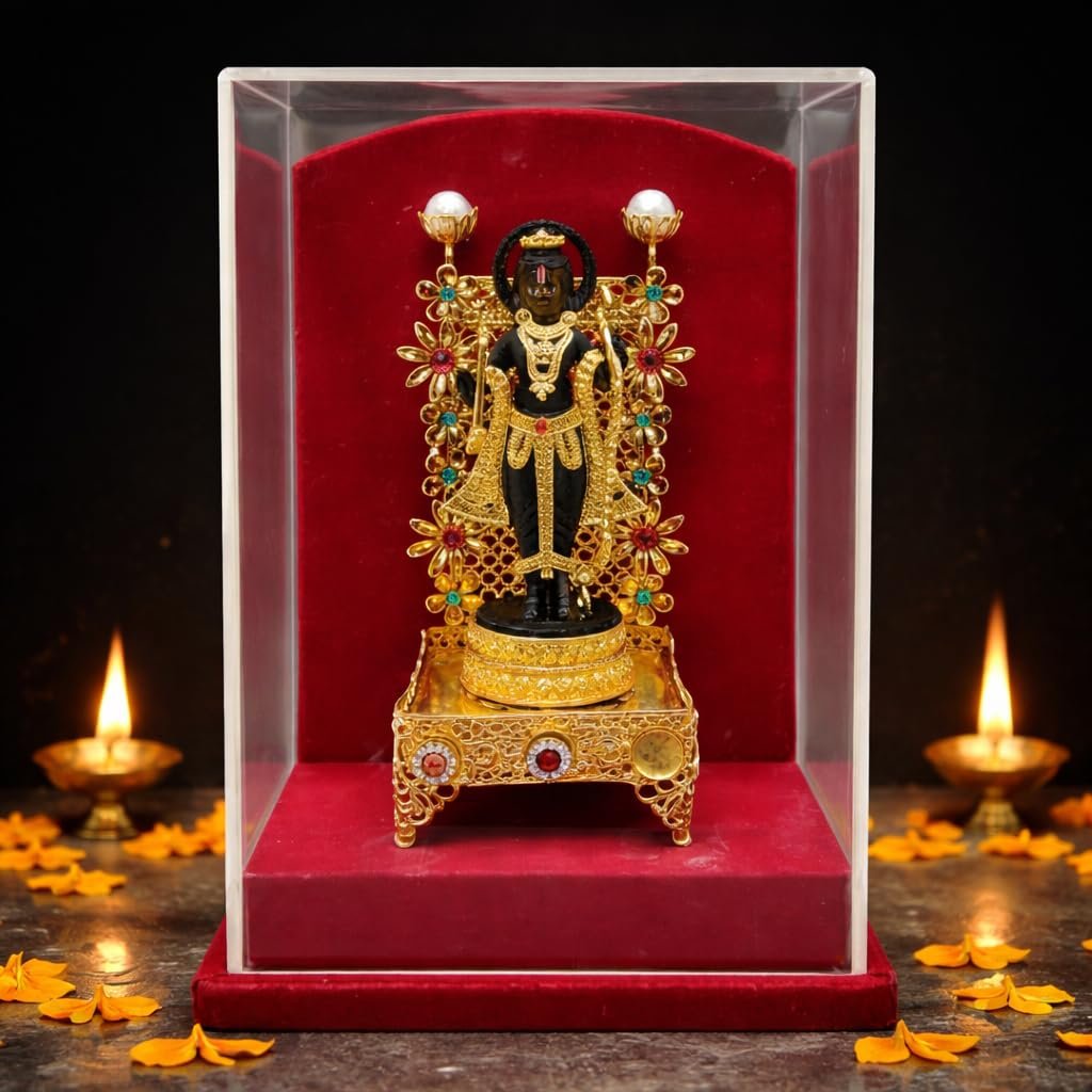 handcrafted lord rama idol, gold plated decorative miniature with acrylic display case handcrafted lord rama idol, gold plated decorative miniature with acrylic display case