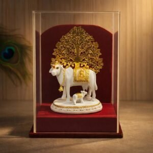vastu kamdhenu cow | sacred cow and calf figurine in temple display box