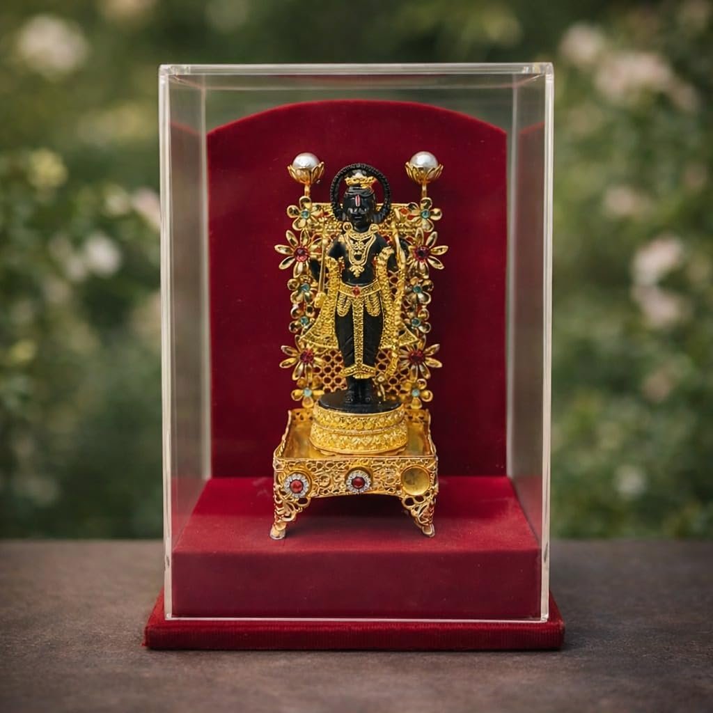 handcrafted lord rama idol, gold plated decorative miniature with acrylic display case handcrafted lord rama idol, gold plated decorative miniature with acrylic display case