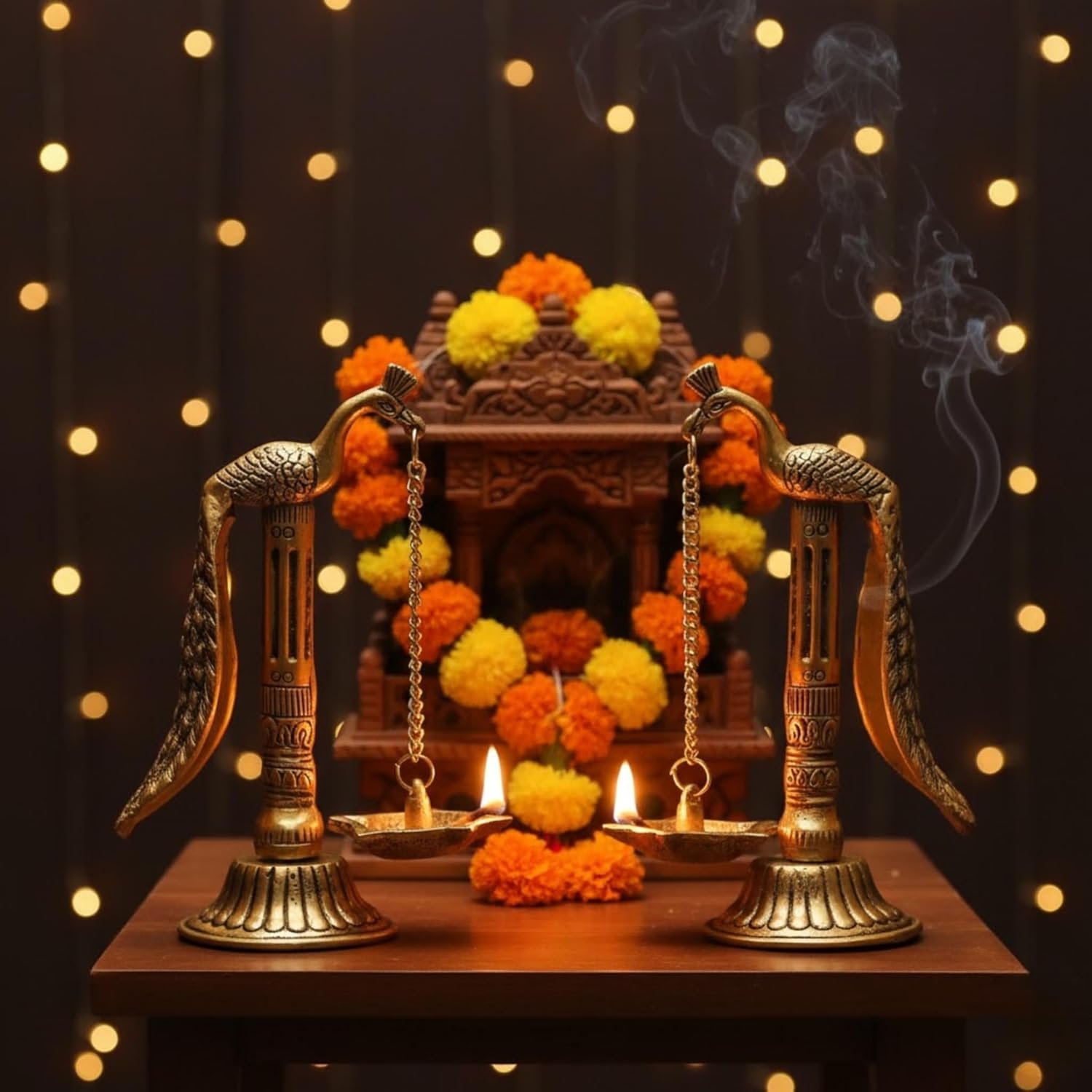 peacock design metal hanging diya pair with chain peacock design metal hanging diya pair with chain