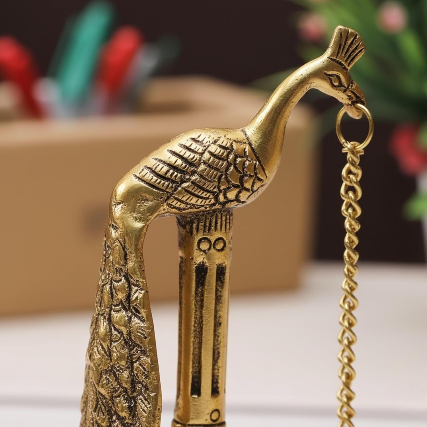 peacock design metal hanging diya pair with chain peacock design metal hanging diya pair with chain