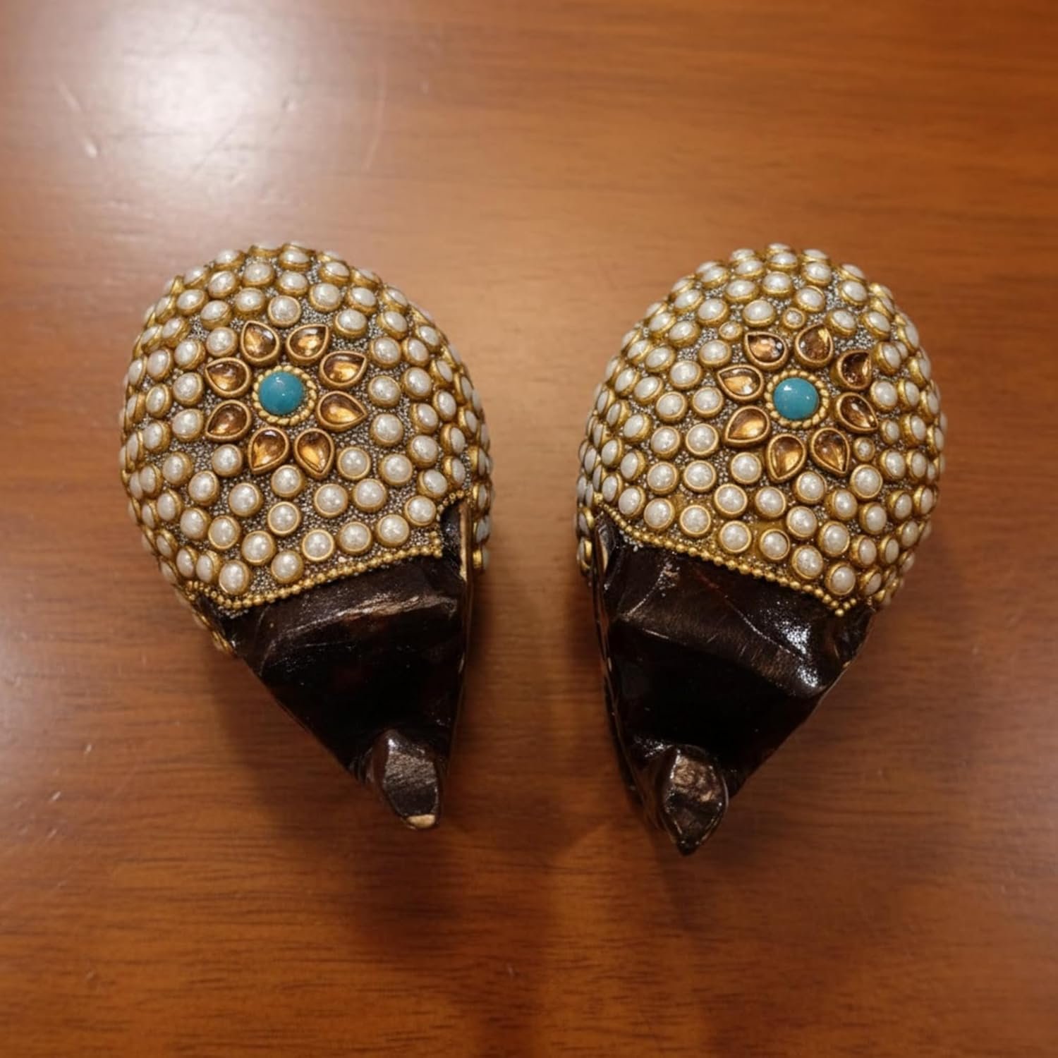 handcrafted wooden elephant figurines with kundan pearl work handcrafted wooden elephant figurines with kundan pearl work