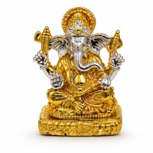 Lord Ganesha Idol for Car Dashboard Home Temple Pooja Room & Office Desk German Silver Ganesh Murti | Mini Ganpati Statue for Housewarming & Spiritual Gift (5.5 cm)